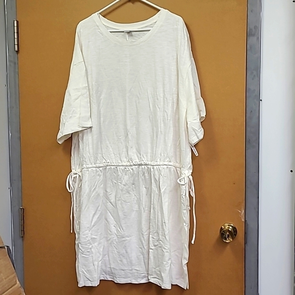 Old Navy Size 4X Ivory Short Sleeve Cinch Waist Midi T-Shirt Dress